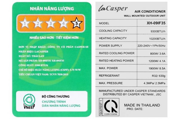 Điều hòa 2 chiều Casper Inverter 9300 BTU XH-09IF35 - Hình ảnh 2