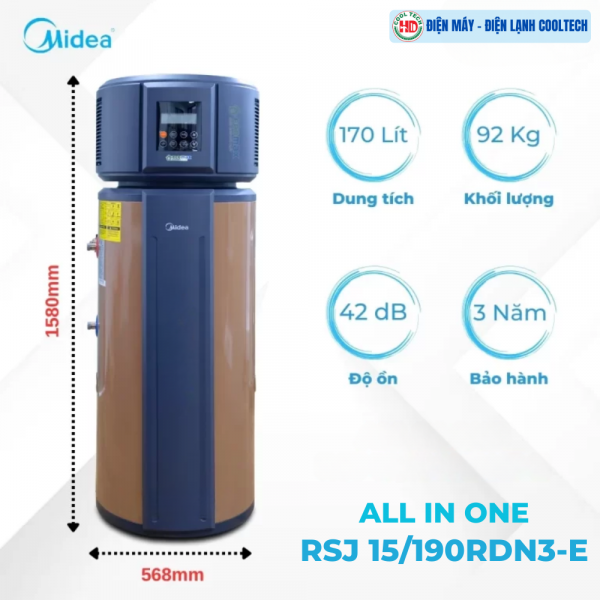 Máy nước nóng trung tâm Heat Pump Midea RSJ 15/190RDN3-E 170 Lít